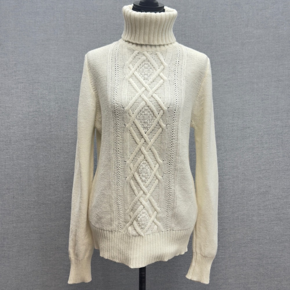 J. Crew Cambridge‎ Cable Knit Turtleneck Wool Blend Cream Sweater XL